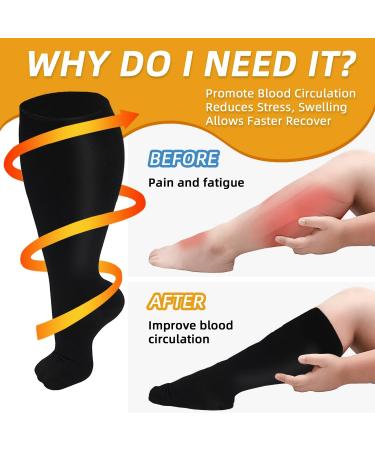 Plus Size Solid Color Compression Socks 2XL-7XL | 3 Pair Offer for Sports & Fitness