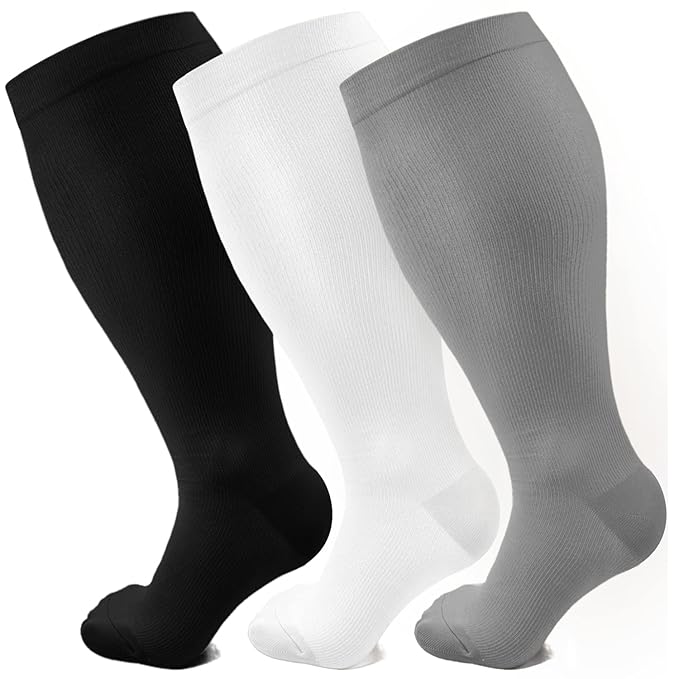 Plus Size Solid Color Compression Socks 2XL-7XL | 3 Pair Offer for Sports & Fitness