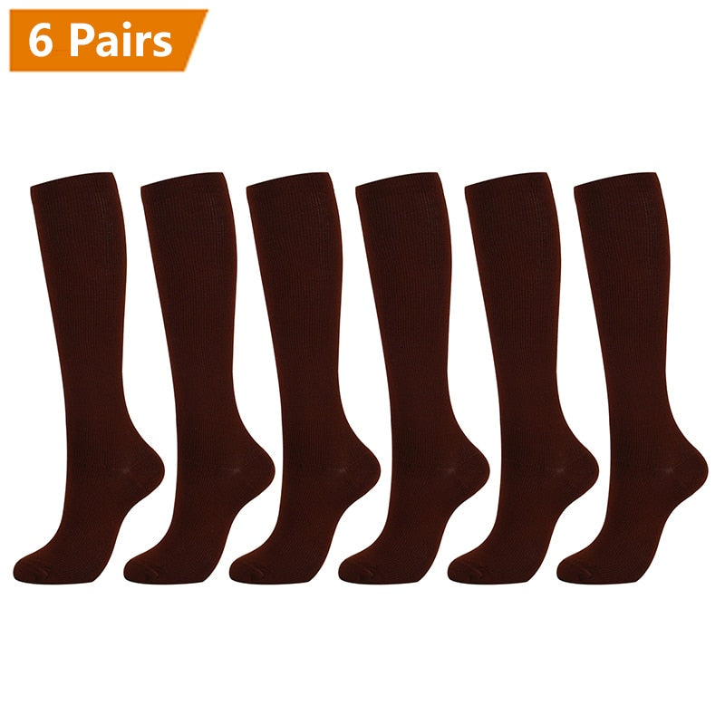 Graduated Solid Colors Compression Socks (Packs of 6)