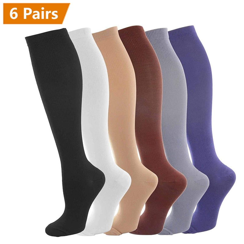 Graduated Solid Colors Compression Socks (Packs of 6)