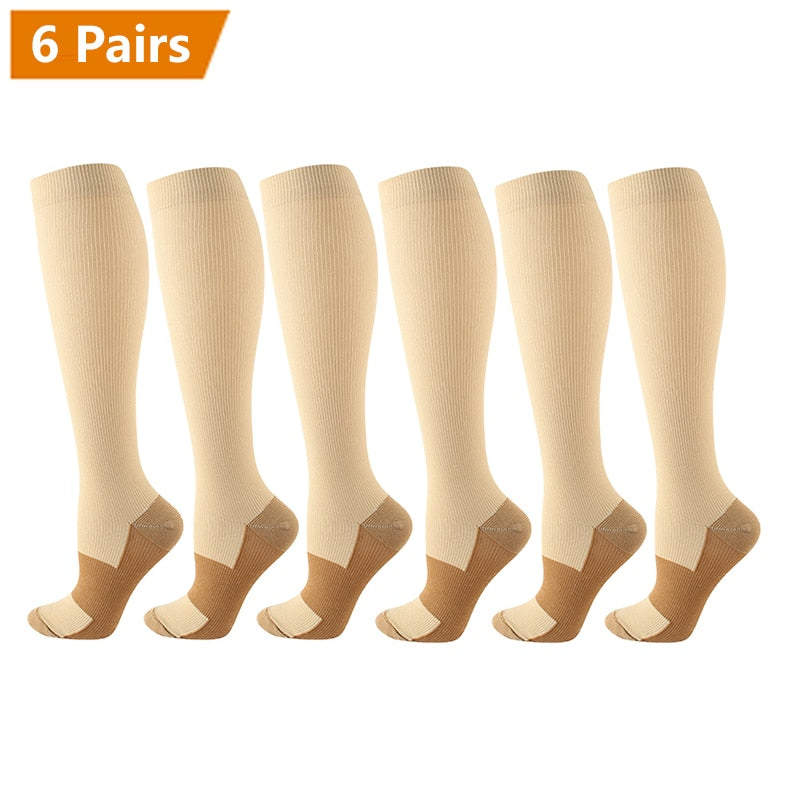 Graduated Solid Colors Compression Socks (Packs of 6)