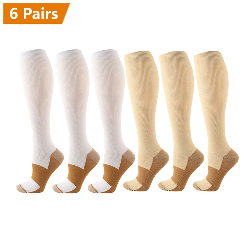 Graduated Solid Colors Compression Socks (Packs of 6)