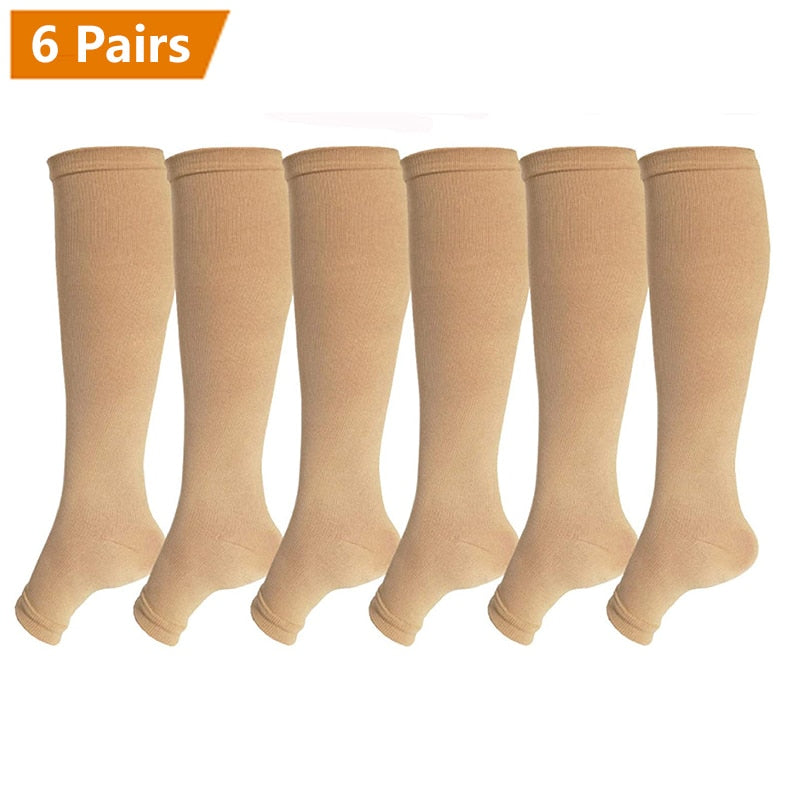 Graduated Solid Colors Compression Socks (Packs of 6)