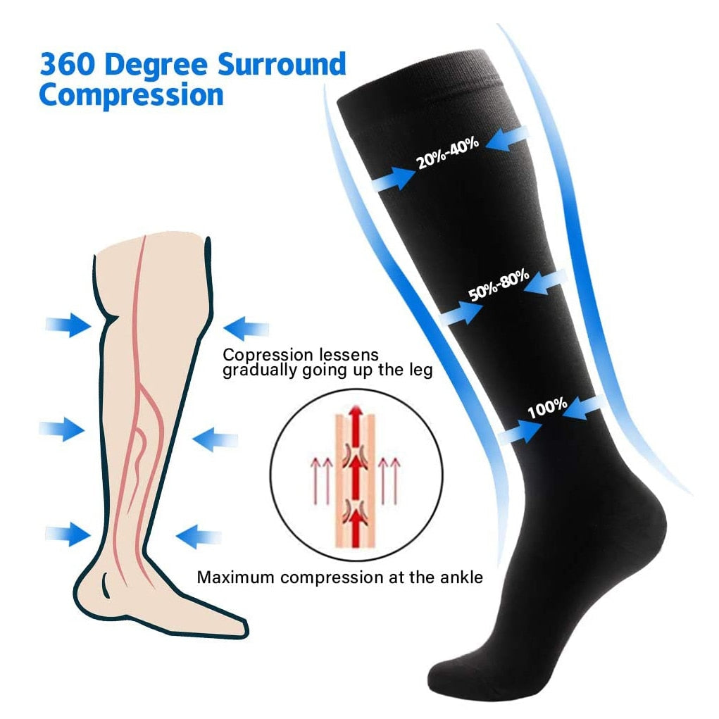 Graduated Solid Colors Compression Socks (Packs of 6)