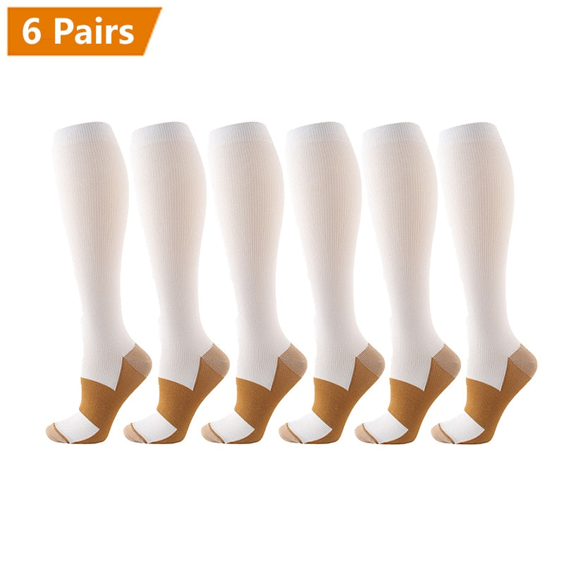 Graduated Solid Colors Compression Socks (Packs of 6)