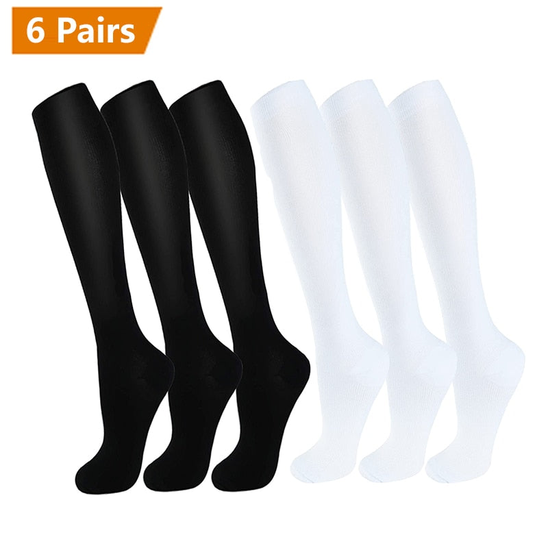Graduated Solid Colors Compression Socks (Packs of 6)