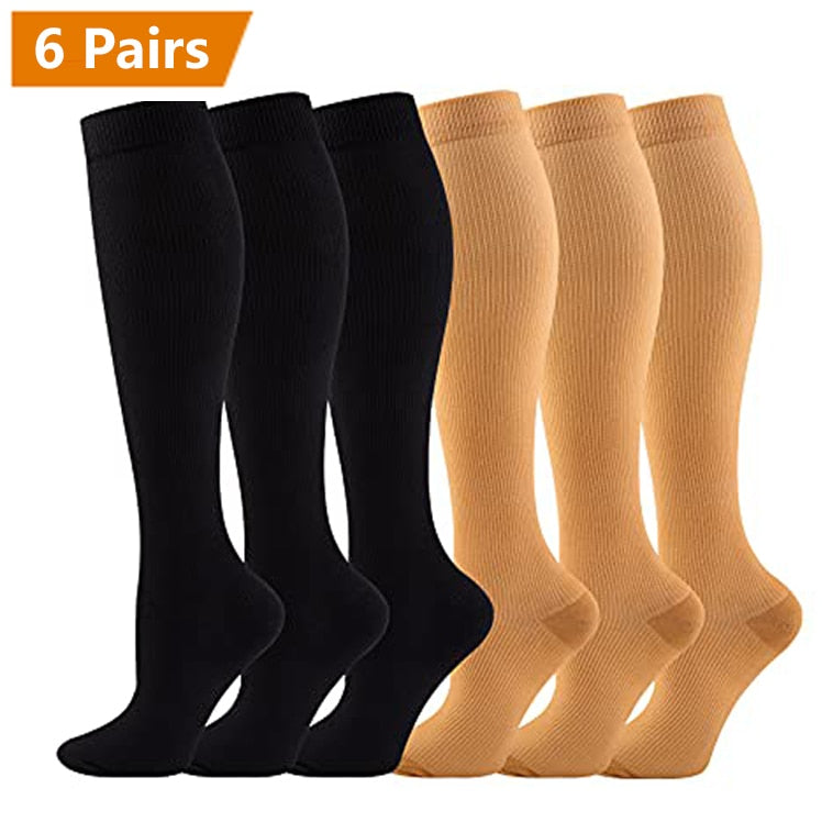 Graduated Solid Colors Compression Socks (Packs of 6)
