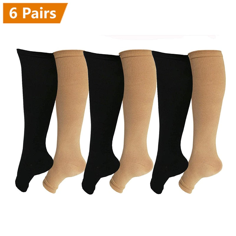 Graduated Solid Colors Compression Socks (Packs of 6)