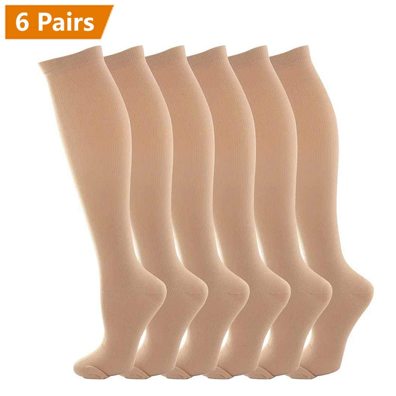 Graduated Solid Colors Compression Socks (Packs of 6)