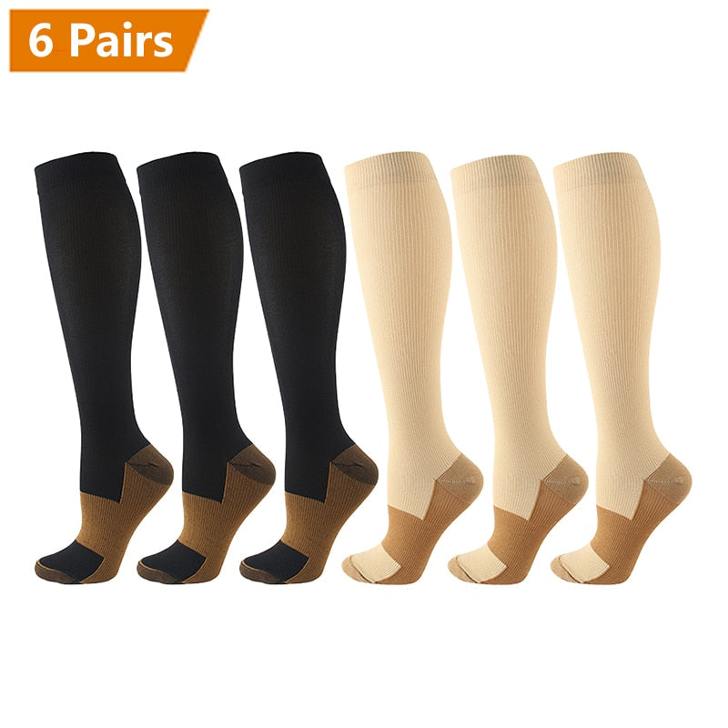 Graduated Solid Colors Compression Socks (Packs of 6)