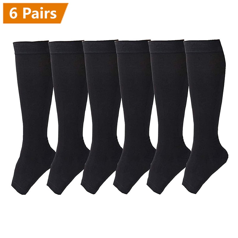 Graduated Solid Colors Compression Socks (Packs of 6)