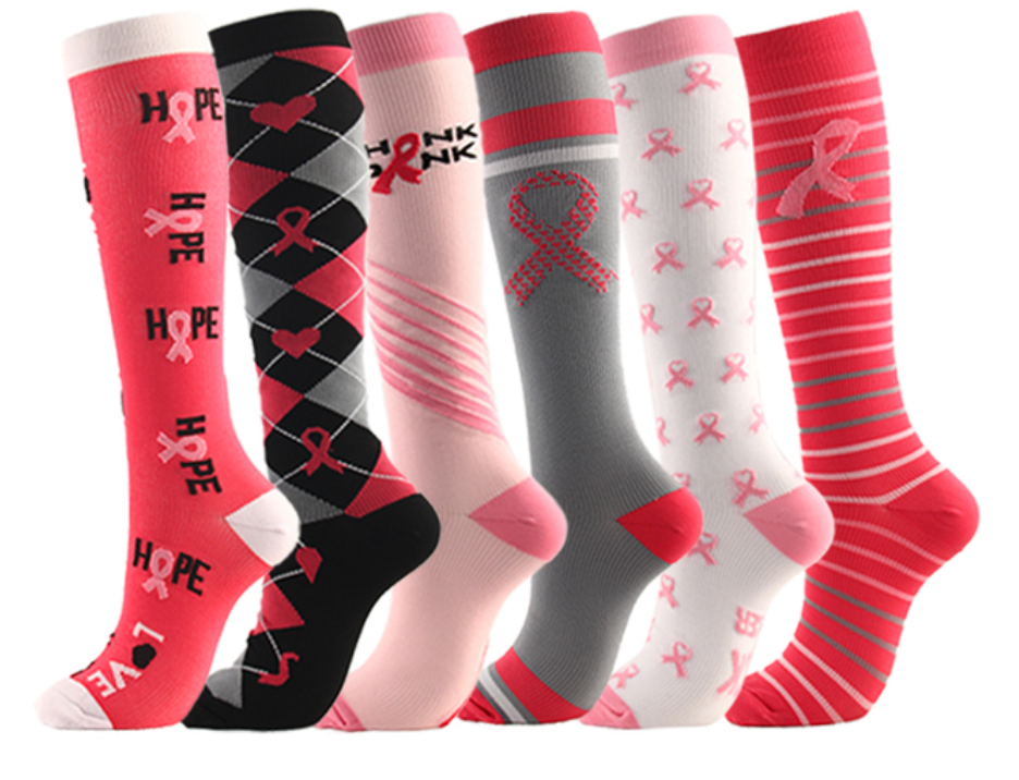 Breast Cancer Support Compression Socks (SUPER BUNDLE 6 Pairs)
