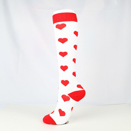 Sports breathable elastic socks-White Red Heart