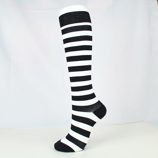 Sports breathable elastic socks-Black White Stripe