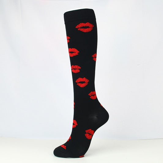 Sports breathable elastic socks-Black Red Lips